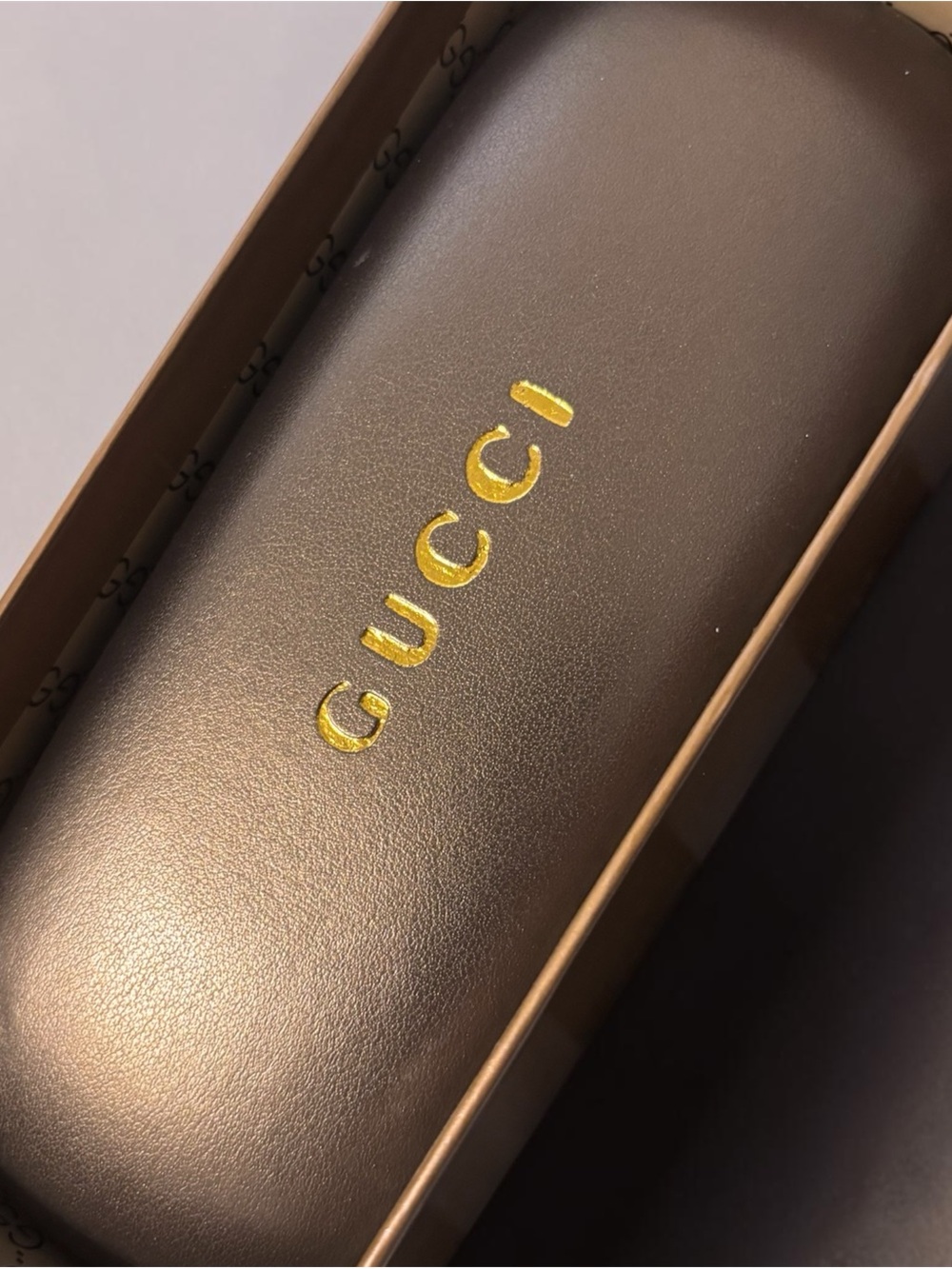Gucci Metallic Brown Sunglasses Case with Gold Logo